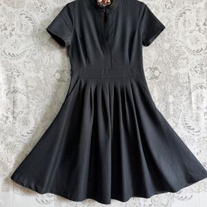 Tahari Black Short-Sleeve Midi Fit-and-Flare Dress